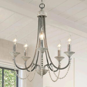 French Farmhouse Wood Beaded Chandelier