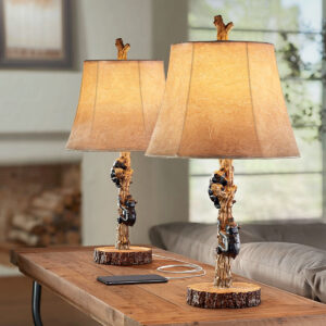 Farmhouse Buffet Lamps Rustic Bear Tree