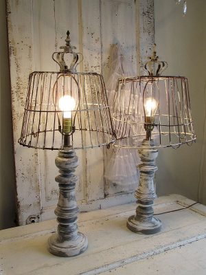 Farmhouse Rustic Lamps Distressed Wood Cage