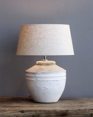 White Farmhouse Lamp Distressed Ceramic